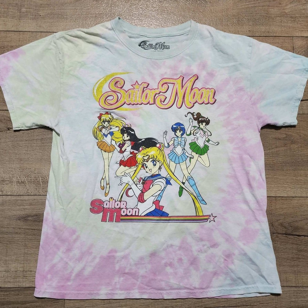 Sailor Moon Tie Dye Graphic T-Shirt Mens Large Anime Sailor Guardians Pink Blue